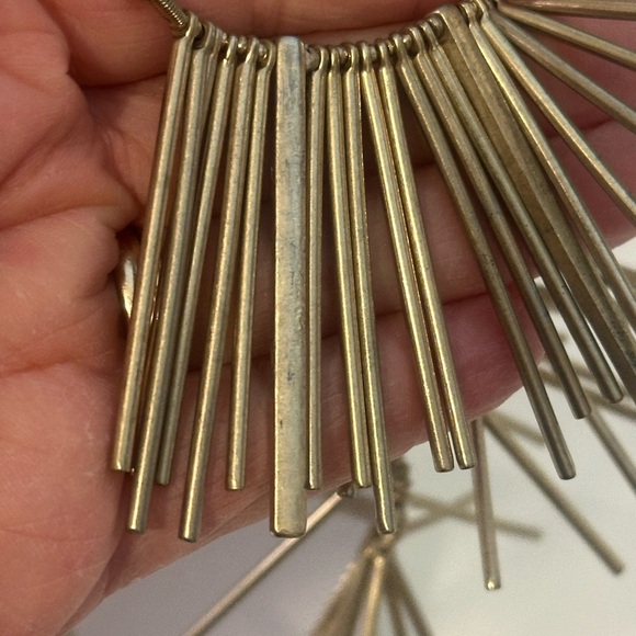 J. Crew Antiqued Bronze Spiky Fringe Statement 16”L Necklace - Picture 3 of 9